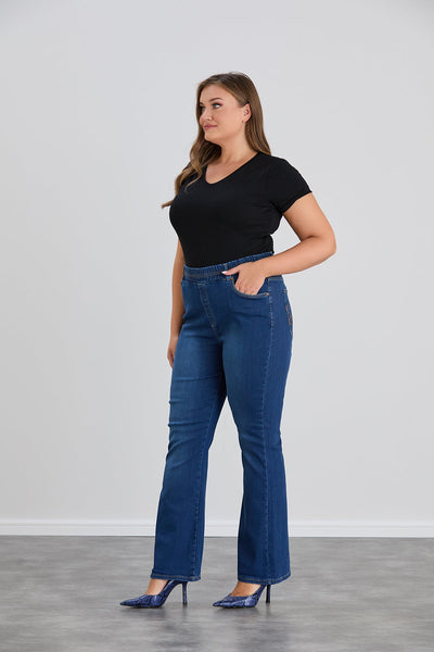 Bootcut-Jeans mit elastischem Bund für Damen in großen Größen