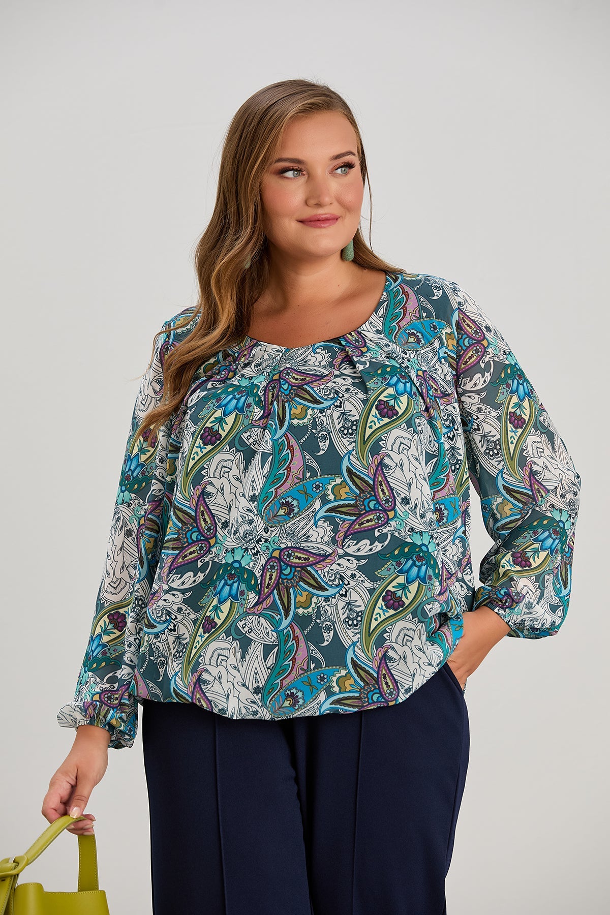 Bluse in grosse grossen lockerer Passform mit elastischem Bund und Paisley-Print