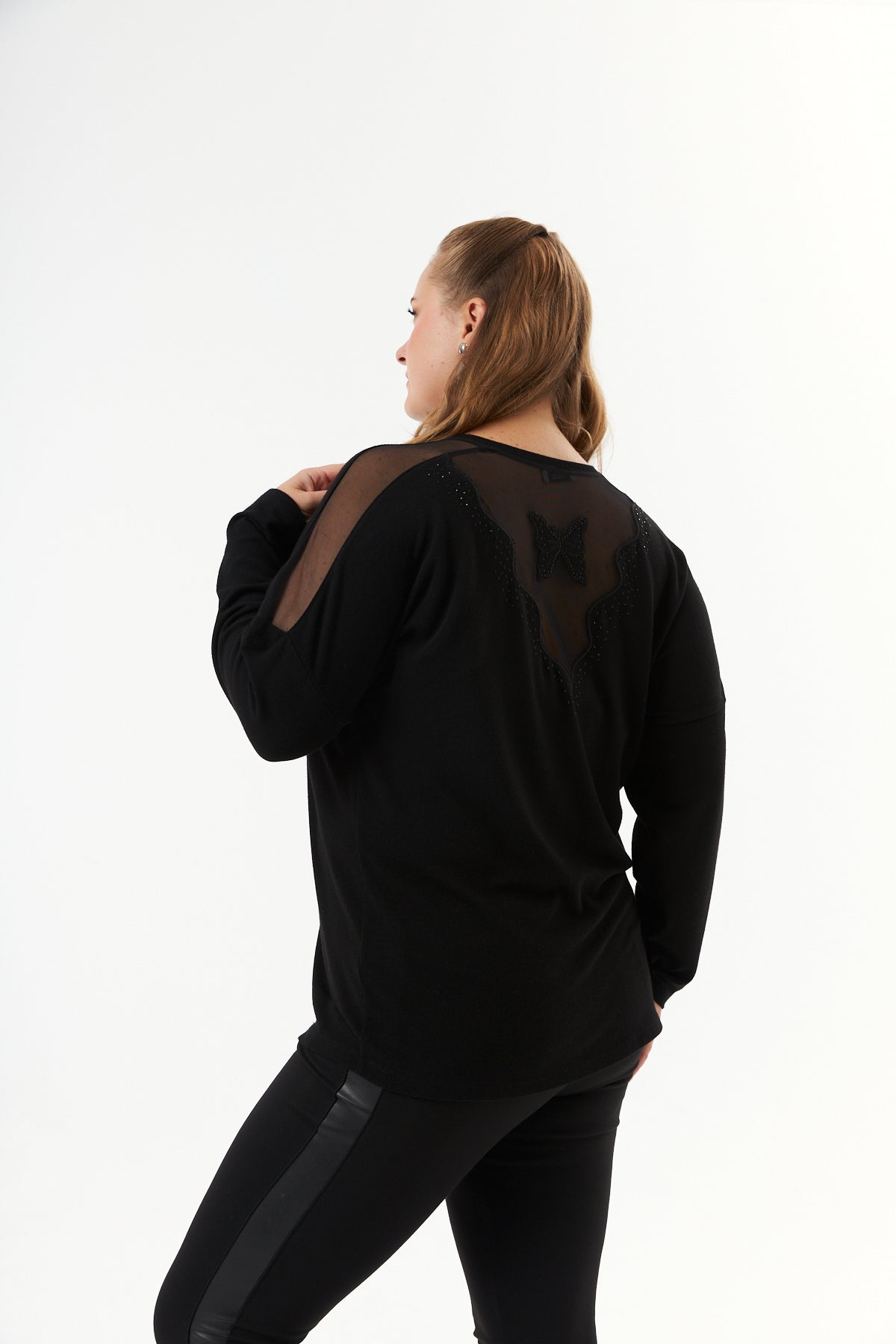 Bluse mit Tüll am Rücken in Übergrößen