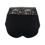 Hoch geschnittener Baumwoll-Slip mit Spitze in Schwarz – Schwarz