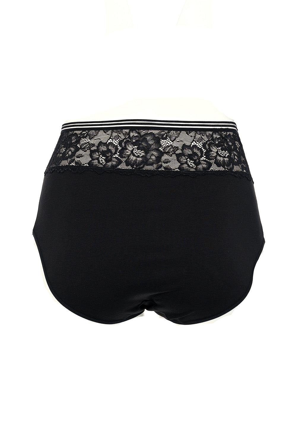 Hoch geschnittener Baumwoll-Slip mit Spitze in Schwarz – Schwarz