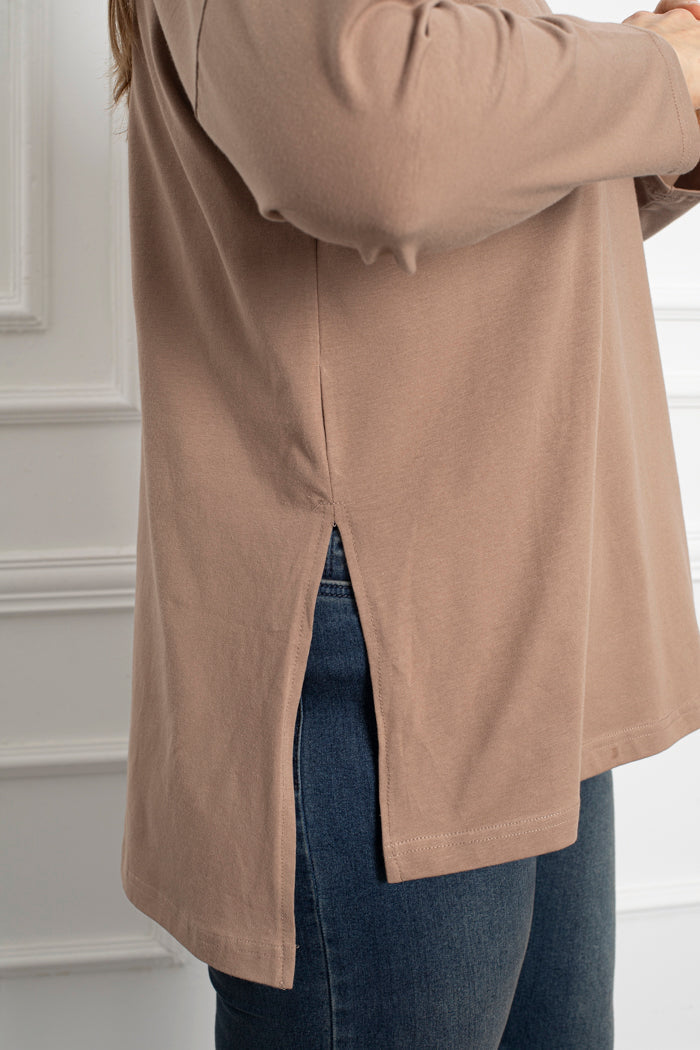 Tunika mit V-Ausschnitt aus Baumwolle - beige – Beige