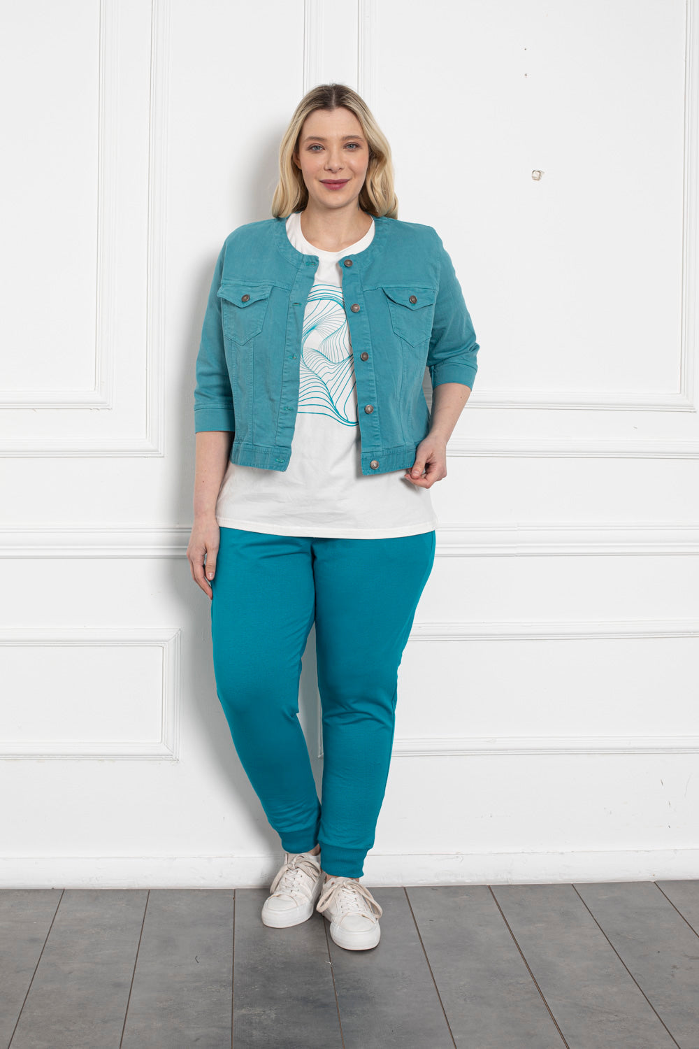 Kurze Jeansjacke - türkis
