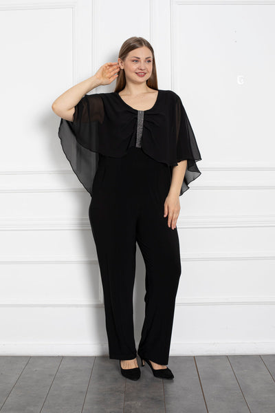 Eleganter Jumpsuit mit Cape - Schwarz