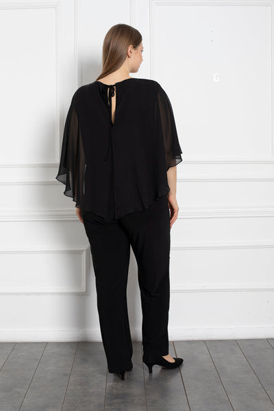 Eleganter Jumpsuit mit Cape - Schwarz