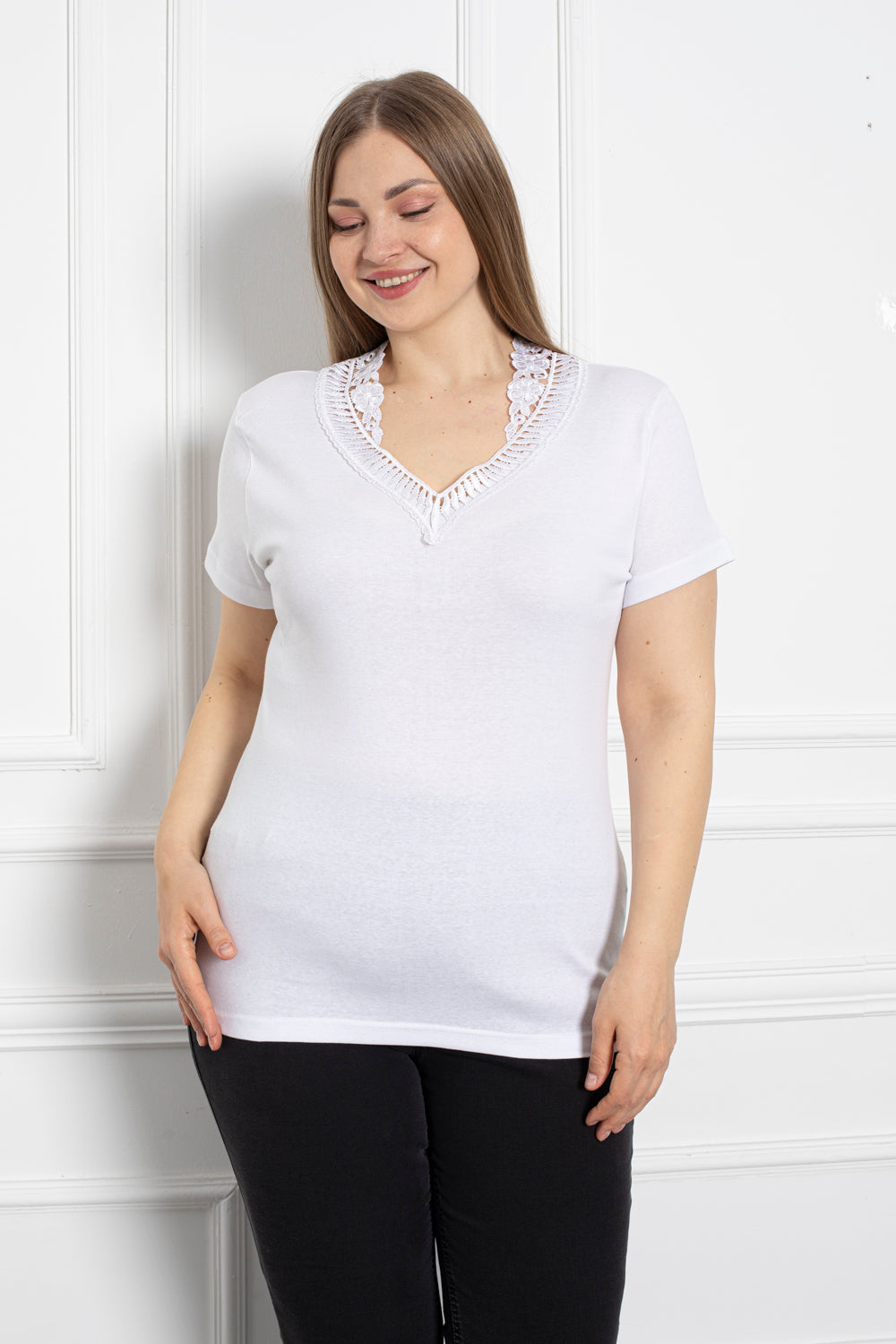 Baumwollbluse mit Stickerei - weiß – Weiß