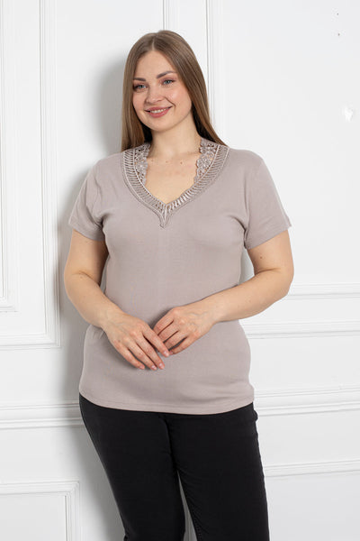 Baumwollbluse mit Stickerei - beige