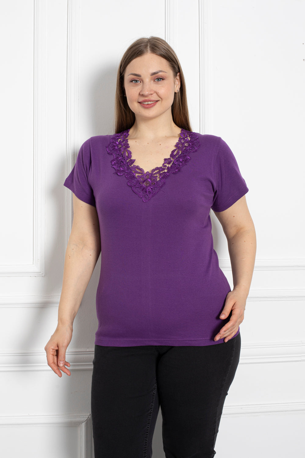 Baumwollbluse mit Stickerei - Lila – Lila