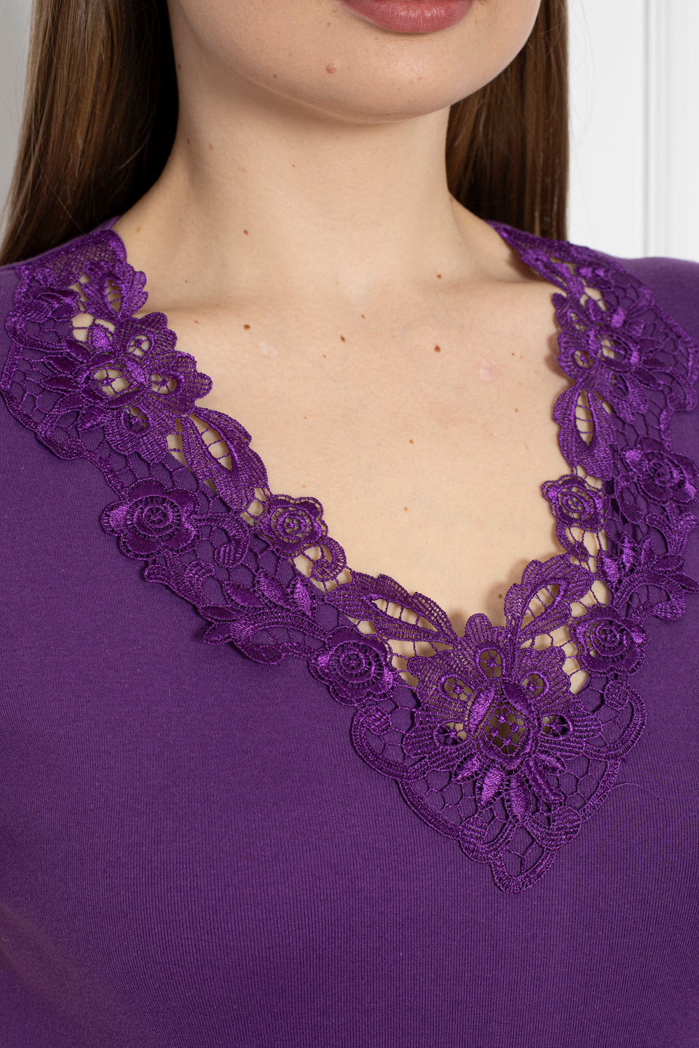 Baumwollbluse mit Stickerei - Lila – Lila