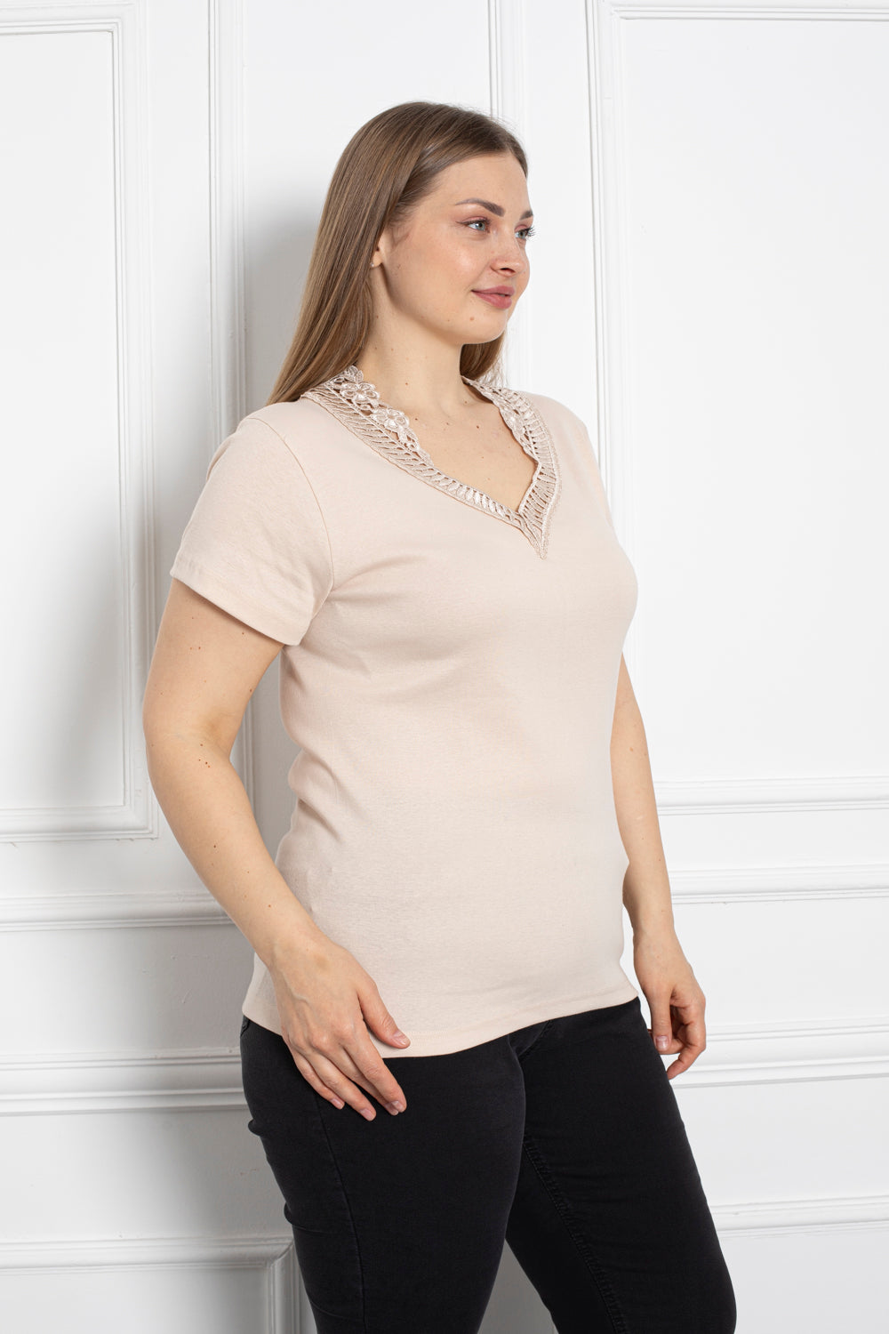 Baumwollbluse mit Stickerei - ecru