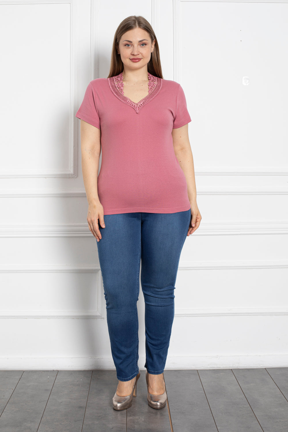 Baumwollbluse mit Stickerei - rosa