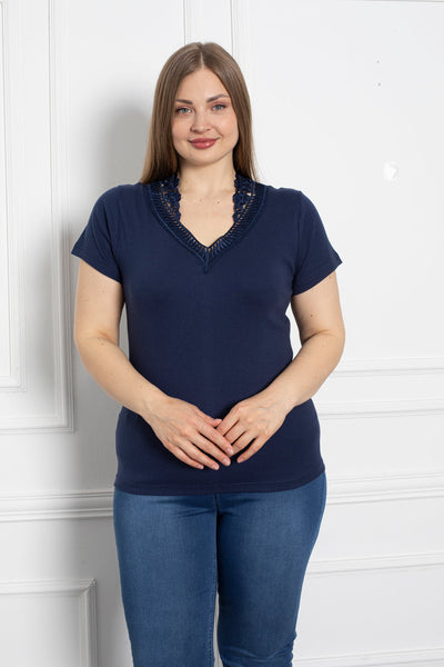 Baumwollbluse mit Spitze - dunkelblau