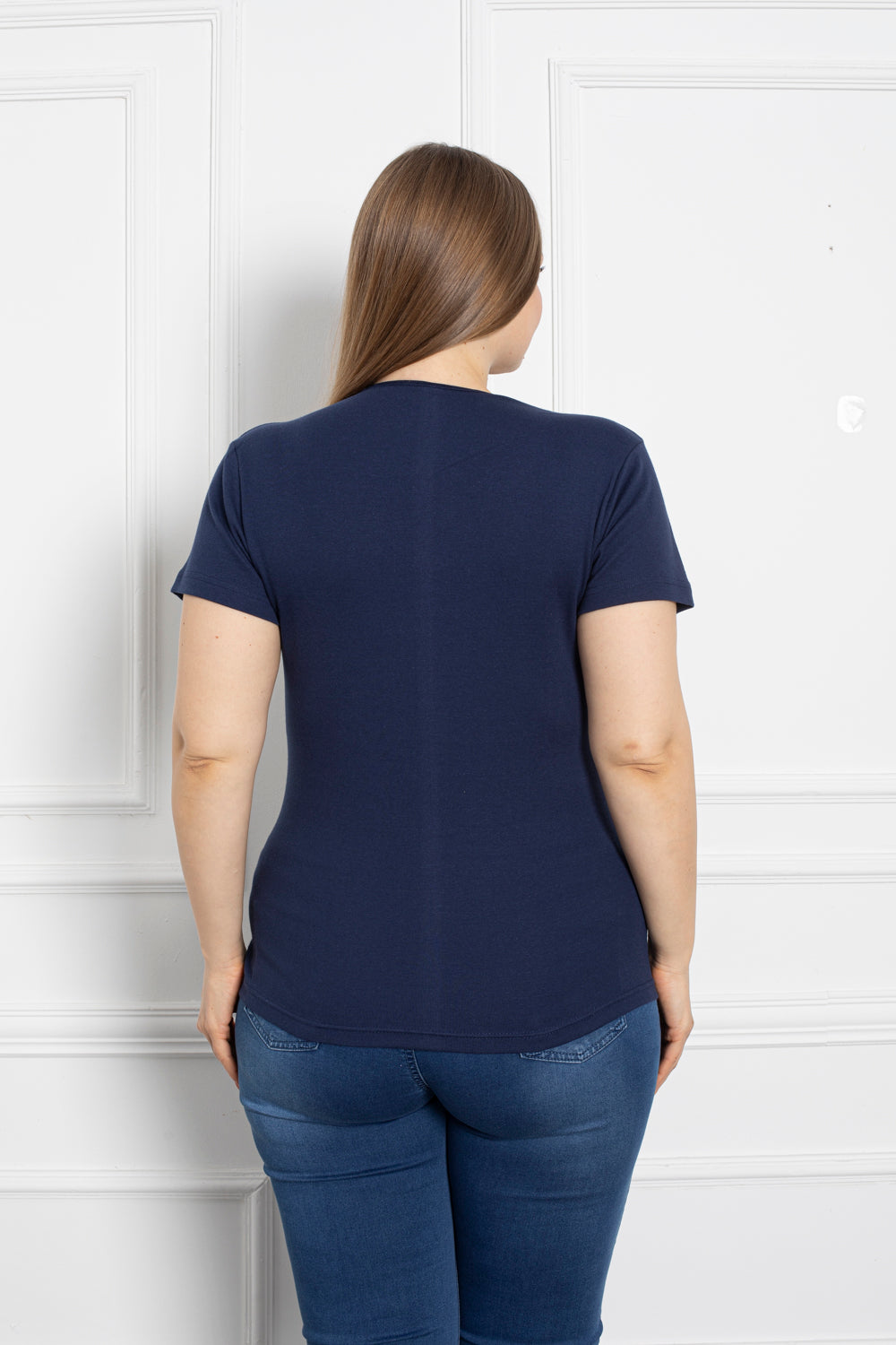 Baumwollbluse mit Stickerei - dunkelblau