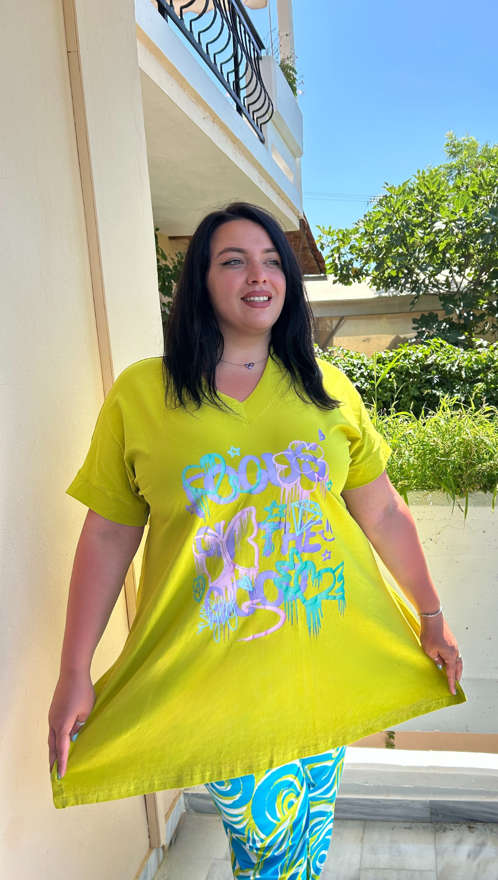 Tunika mit Print & V-Ausschnitt