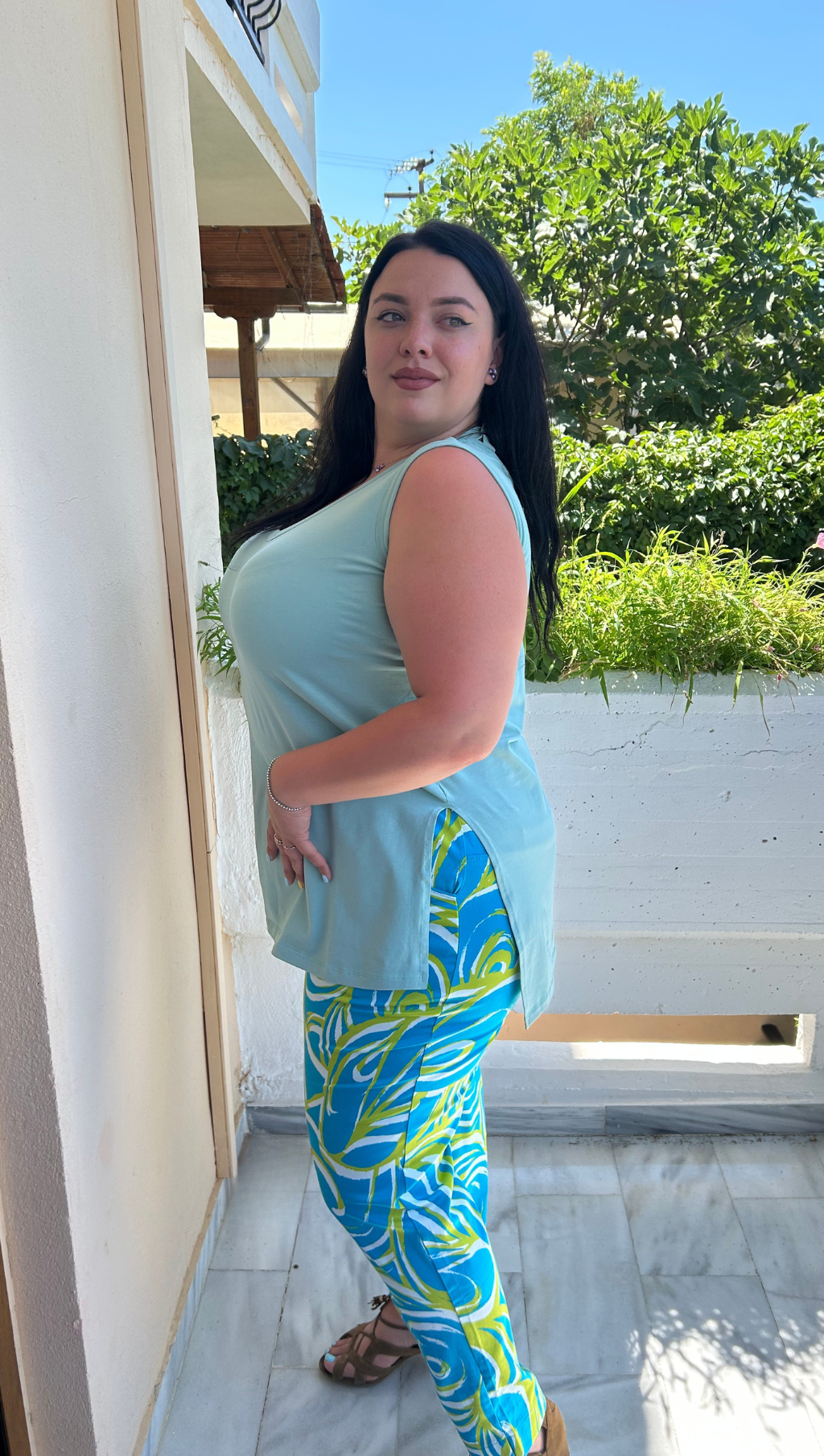 Elastische Hose mit Print und Gummibund
