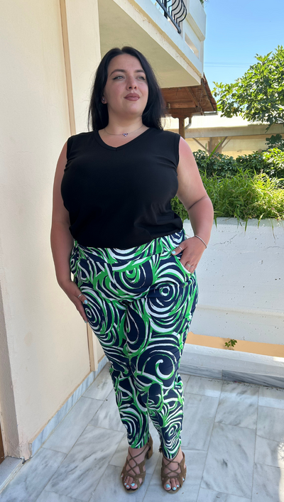 Elastische Hose mit Print und Gummibund – große Größen