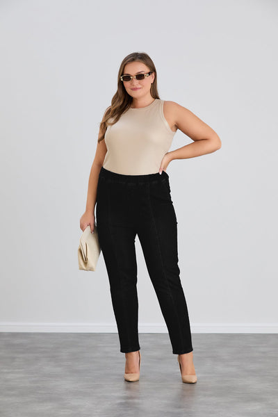 Jeans mit Vordernaht und elastischem Bund - Schwarz