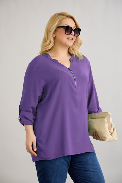 Viskosebluse mit Reißverschluss am Ausschnitt - Lila