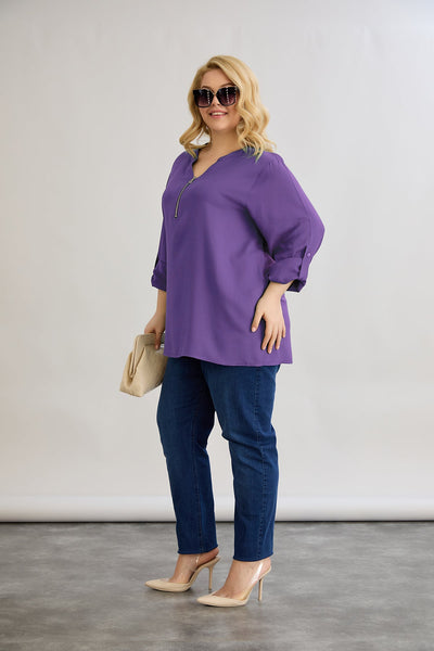 Viskosebluse mit Reißverschluss am Ausschnitt - Lila