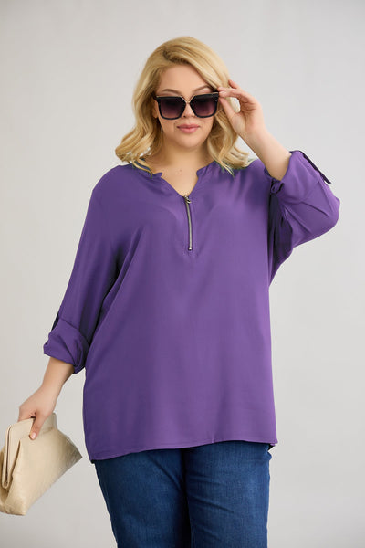 Viskosebluse mit Reißverschluss am Ausschnitt - Lila