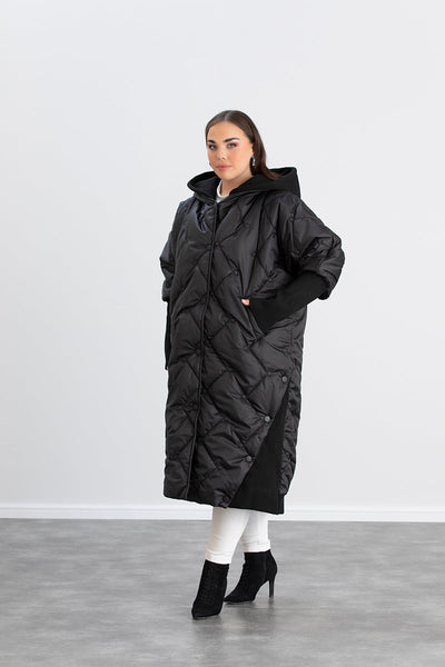 Lange Jacke mit Strickdetails in großen Größen Schwarz