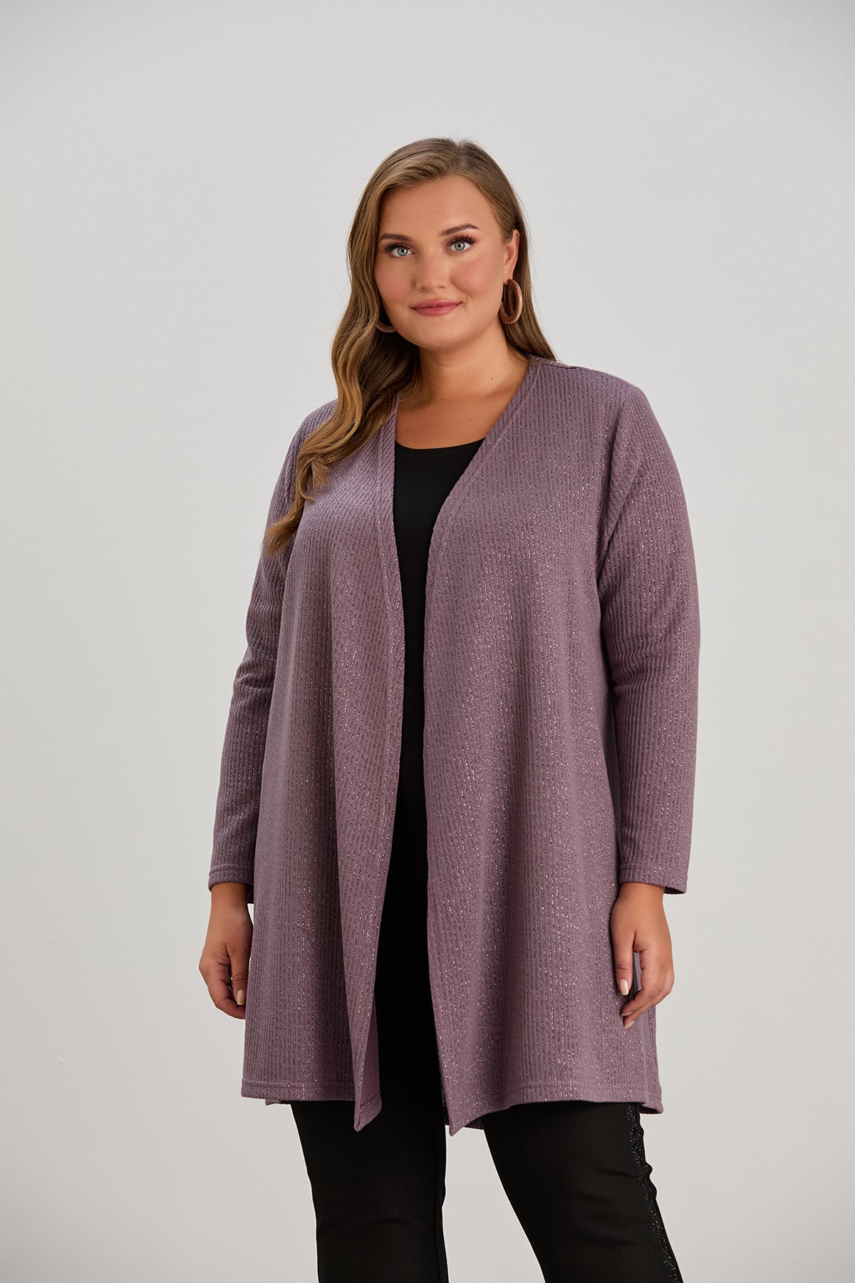 Long-Strickjacke mit Lurex in grosse grossen