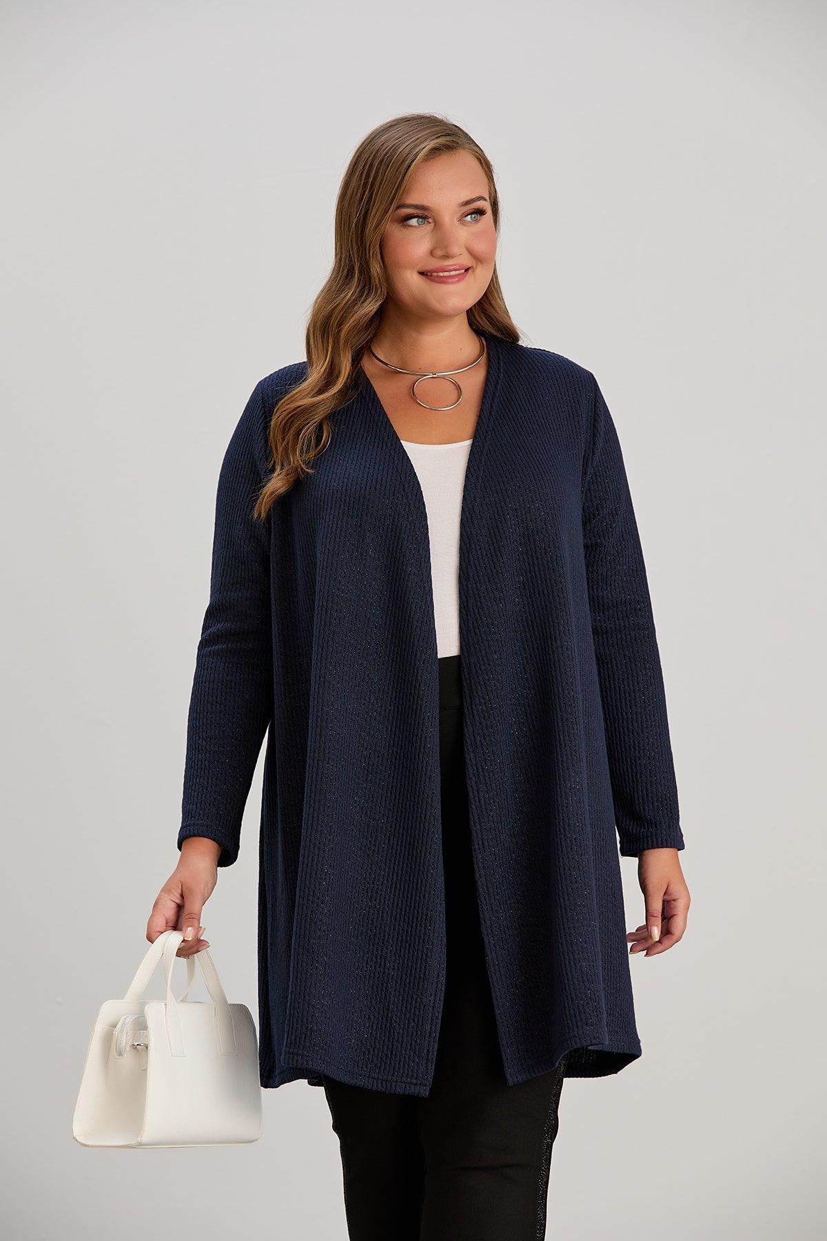 Long-Strickjacke mit Lurex in Dunkelblau in grosse grossen