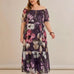 Kleid aus Reliefchiffon mit Gürtel - Purpur