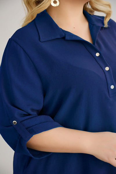 Hemd 3/4 Ärmel mit Knöpfen - Dunkelblau