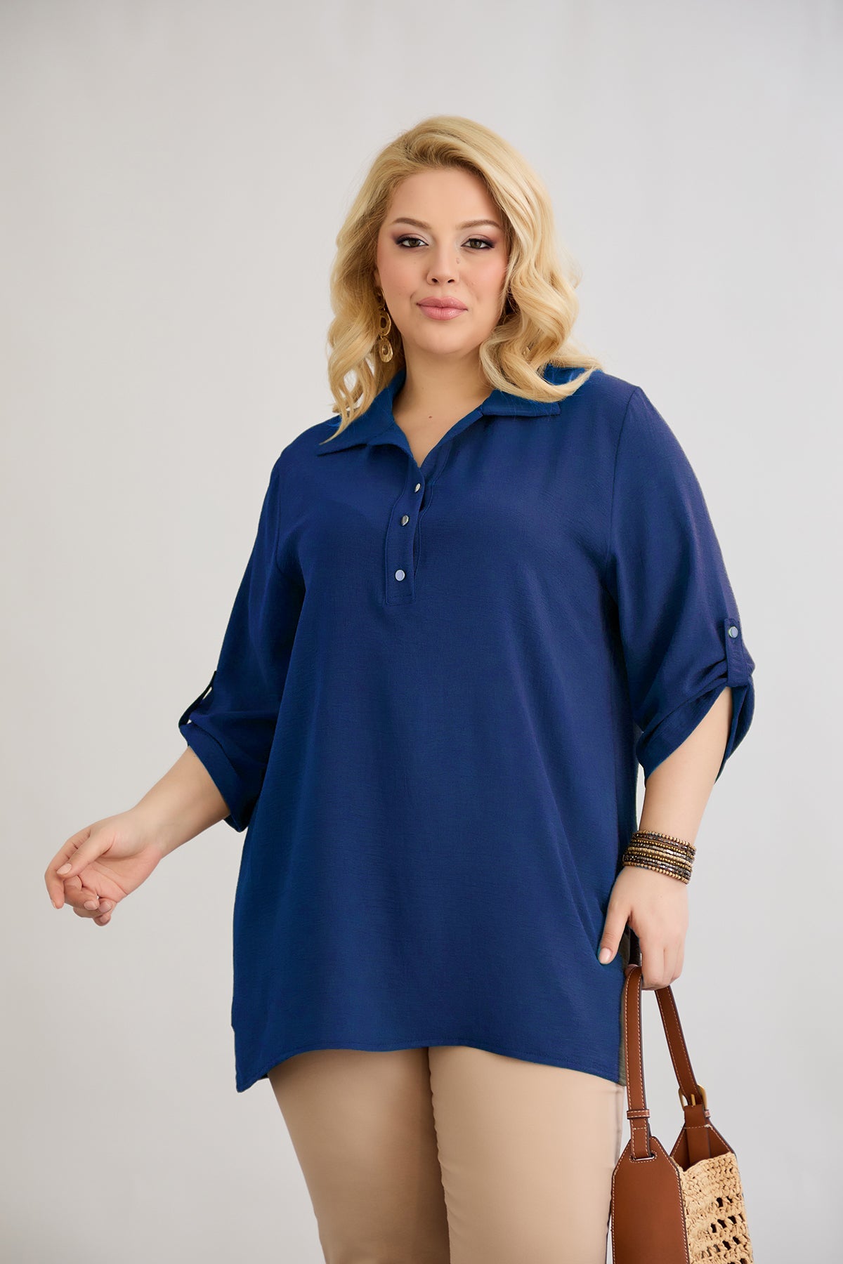 Hemd 3/4 Ärmel mit Knöpfen - Dunkelblau