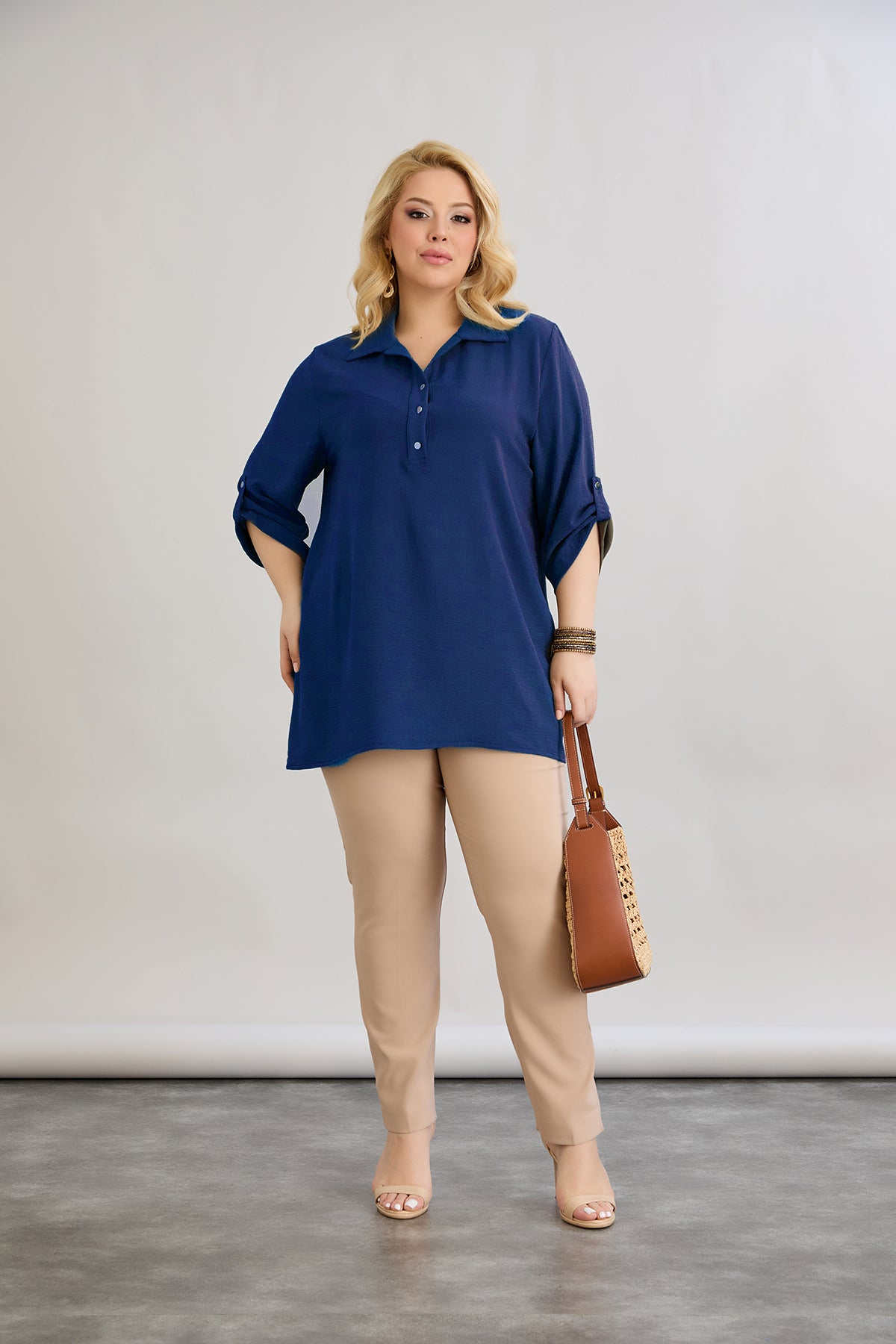 Hemd 3/4 Ärmel mit Knöpfen - Dunkelblau