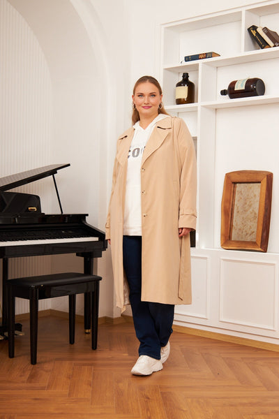 Damen-Trenchcoat in großen Größen mit Gürtel - Beige