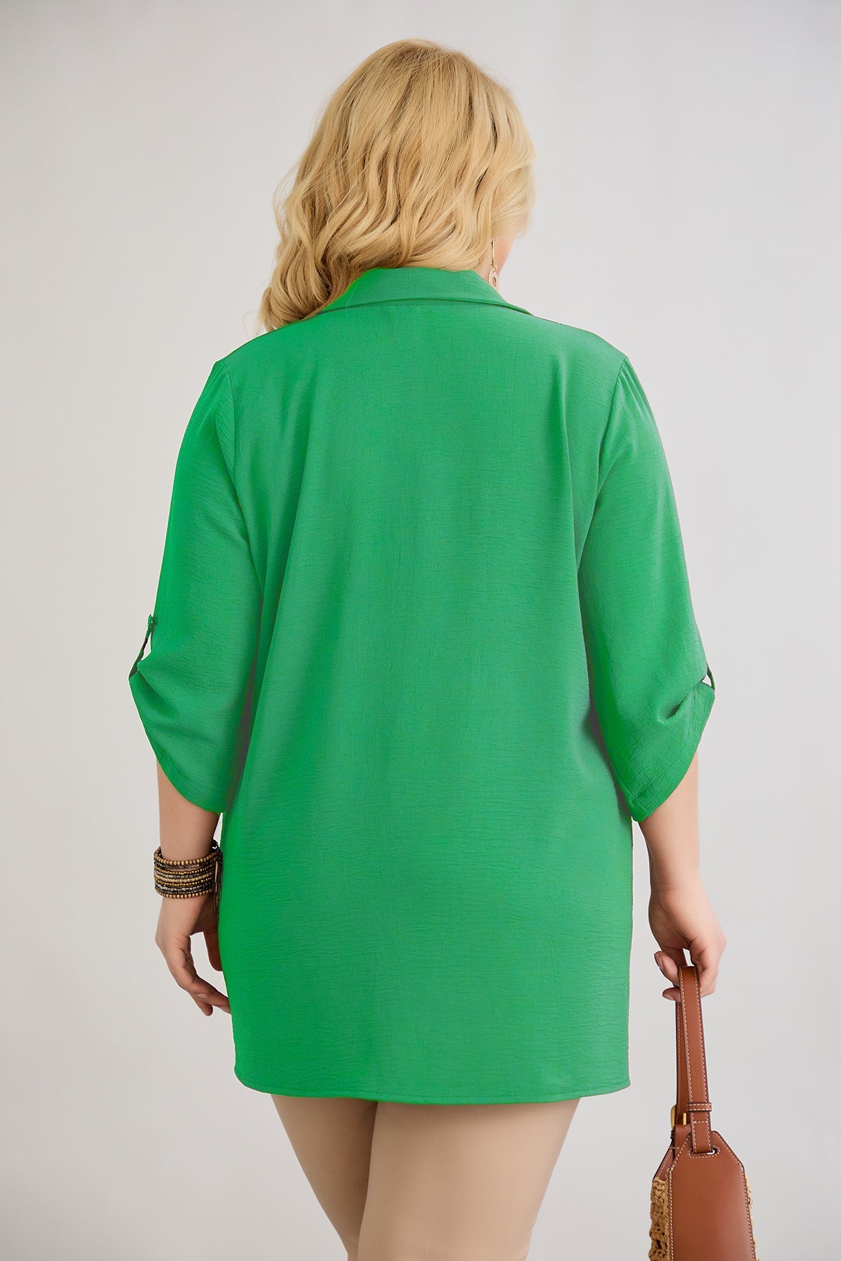 Viskosebluse mit Knöpfen - Grün