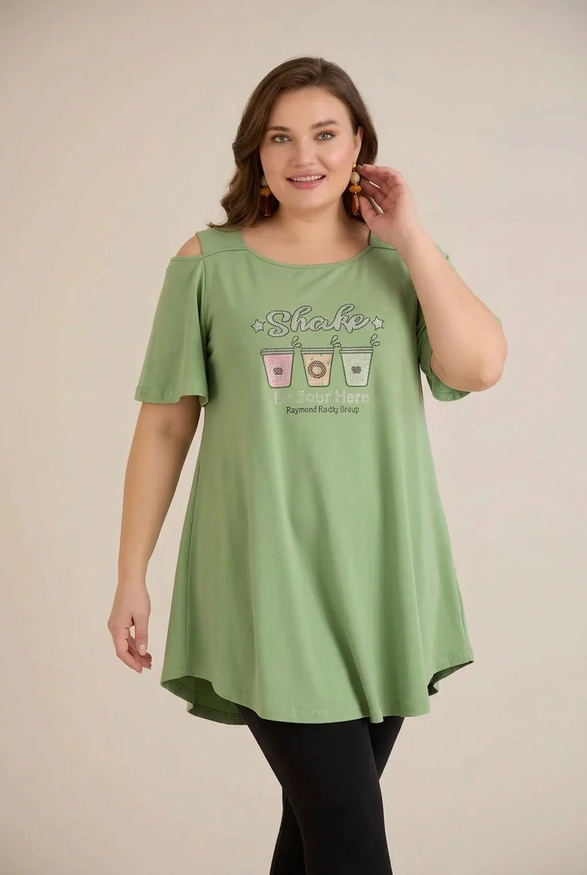 Sommerliche Baumwolltunika mit Print – Shake – Grün