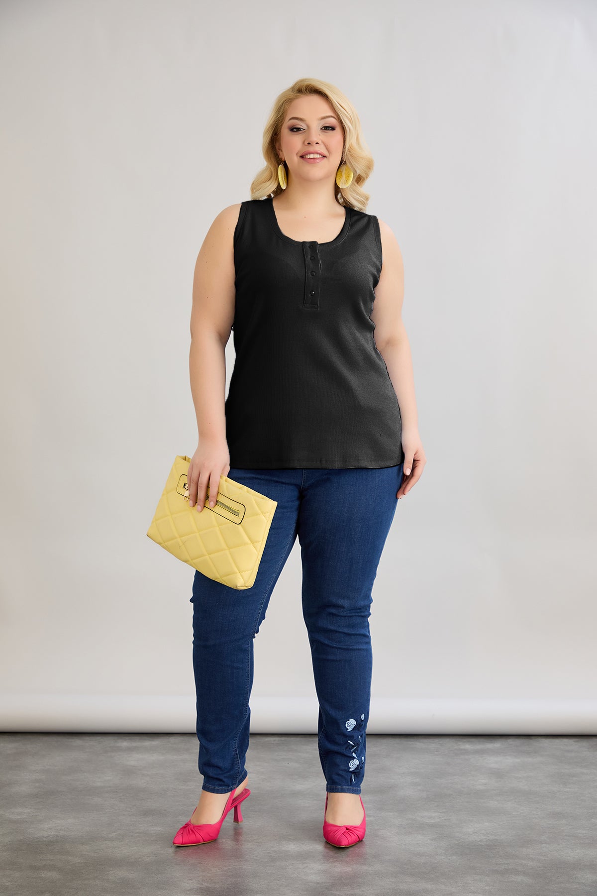 Baumwolltop mit Teakholzverschluss - Schwarz