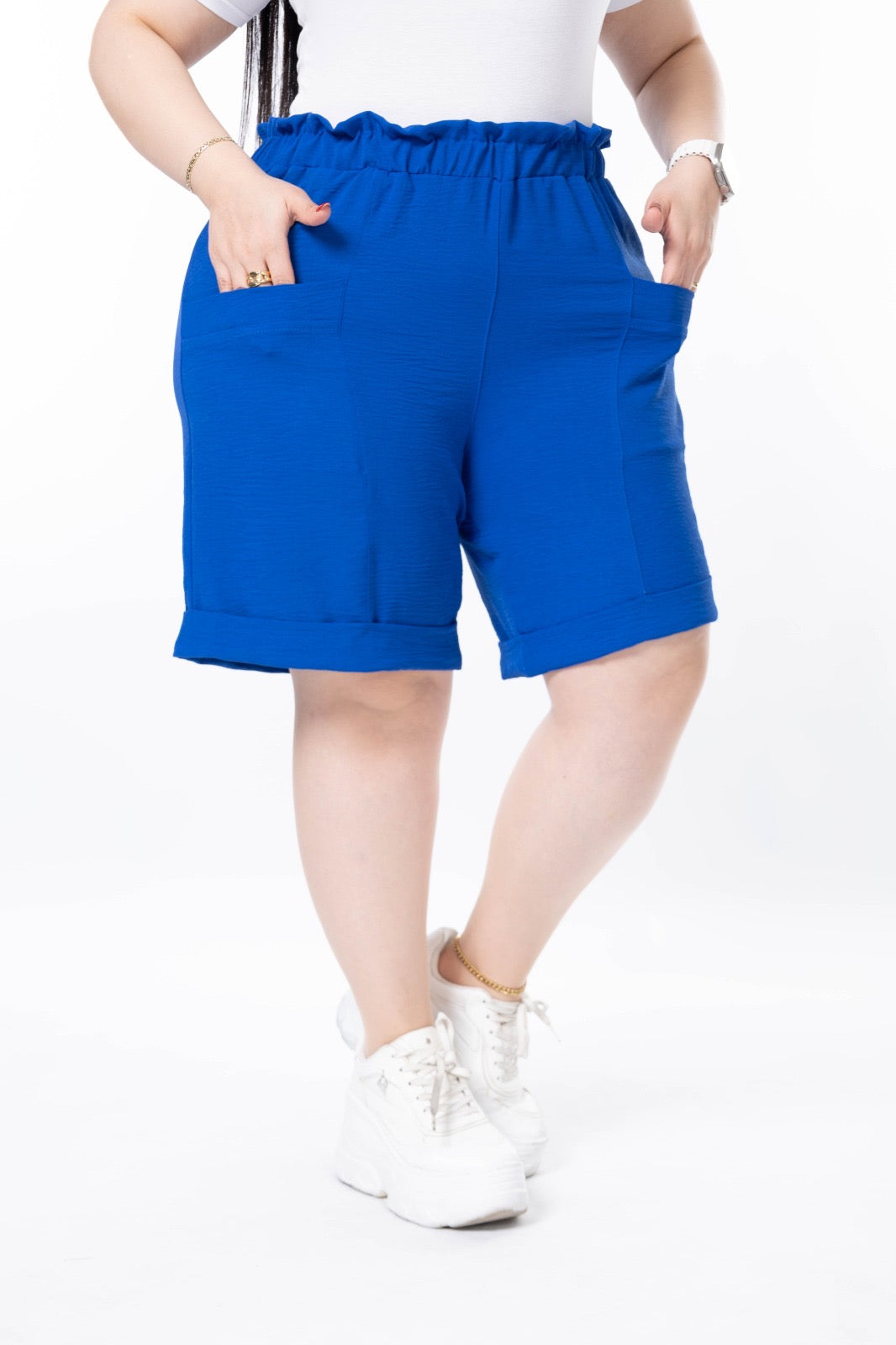 Kurze Shorts in großen Größen mit Bündchen - Blau