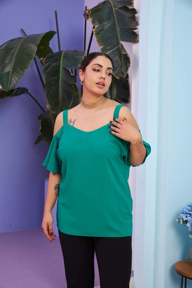 Bluse mit offenen Schultern - grün