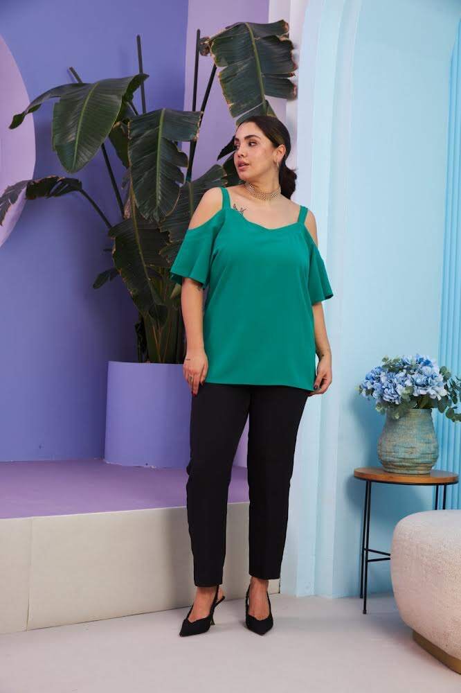 Bluse mit offenen Schultern - grün