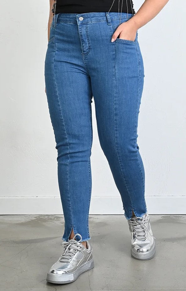 Elastische Jeans mit effektvoller Borte (Frühlingsmaterial) - Blau