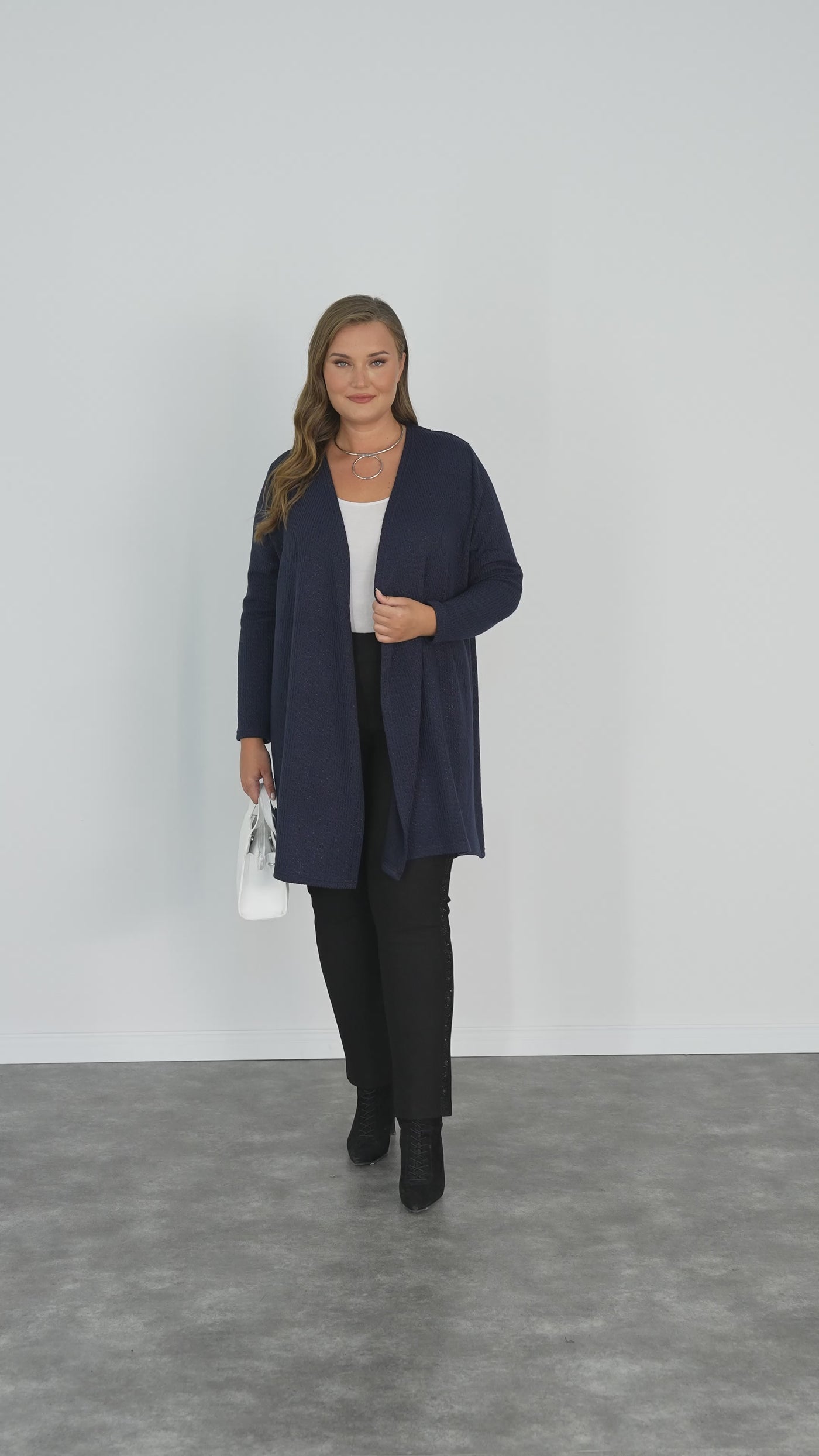 Long-Strickjacke mit Lurex in Dunkelblau