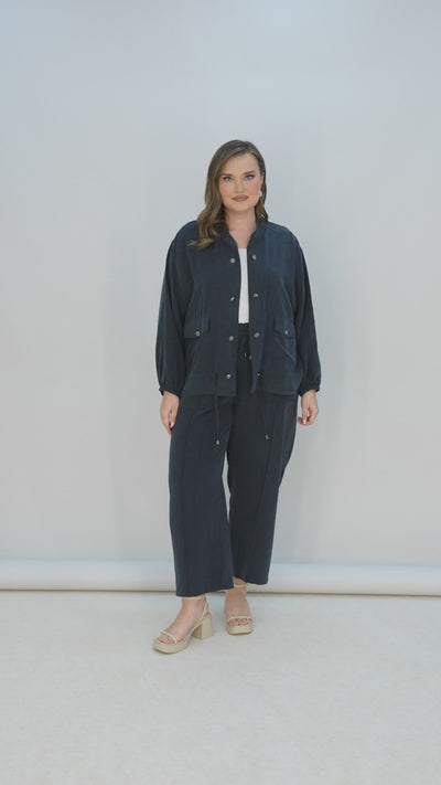 Lyocell Set aus 2 Teilen: Hose + Jacke - Schwarz 10810