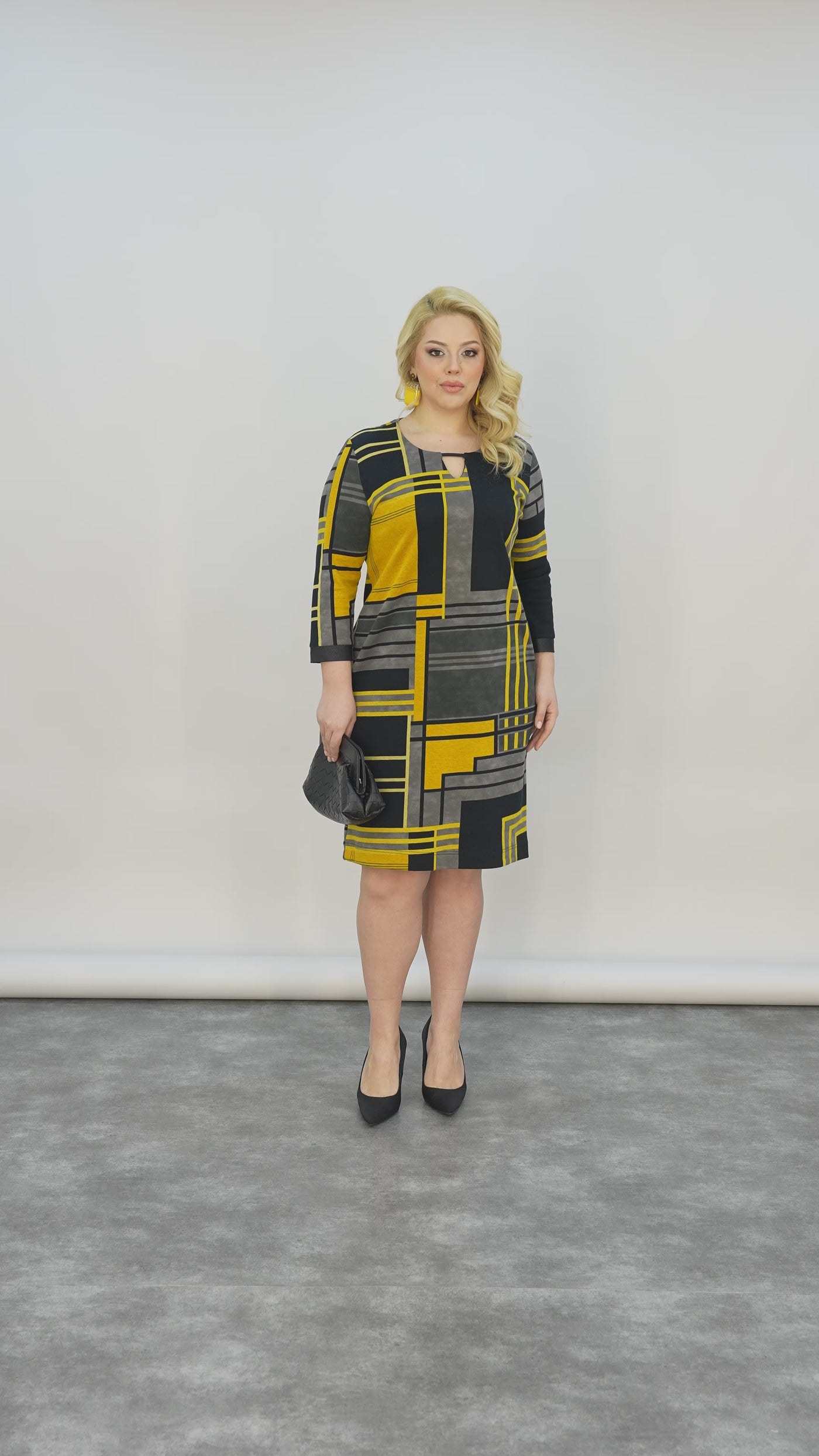 Midikleid mit Print cut out - Senffarbe