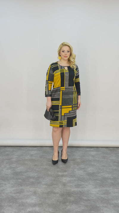 Midikleid mit Print cut out - Senffarbe
