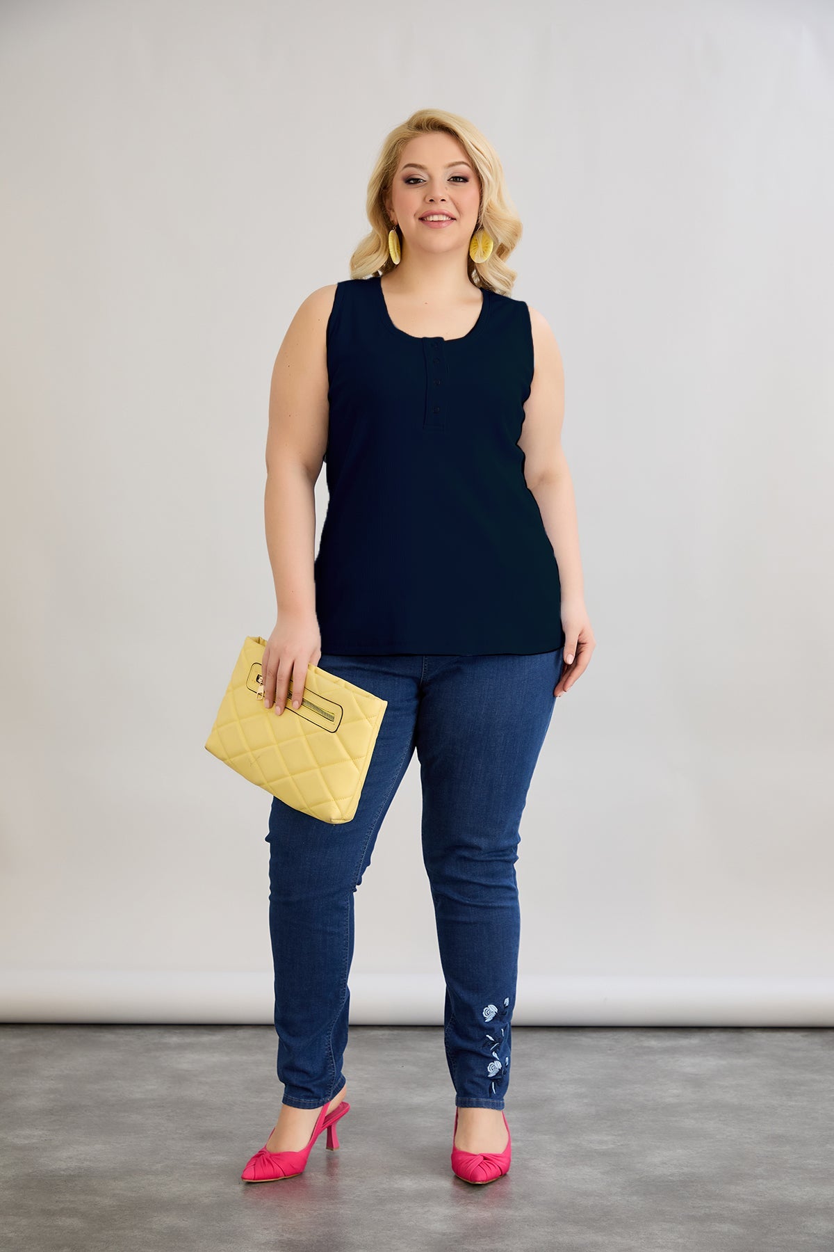 Baumwolltop mit Teakholzverschluss - Dunkelblau