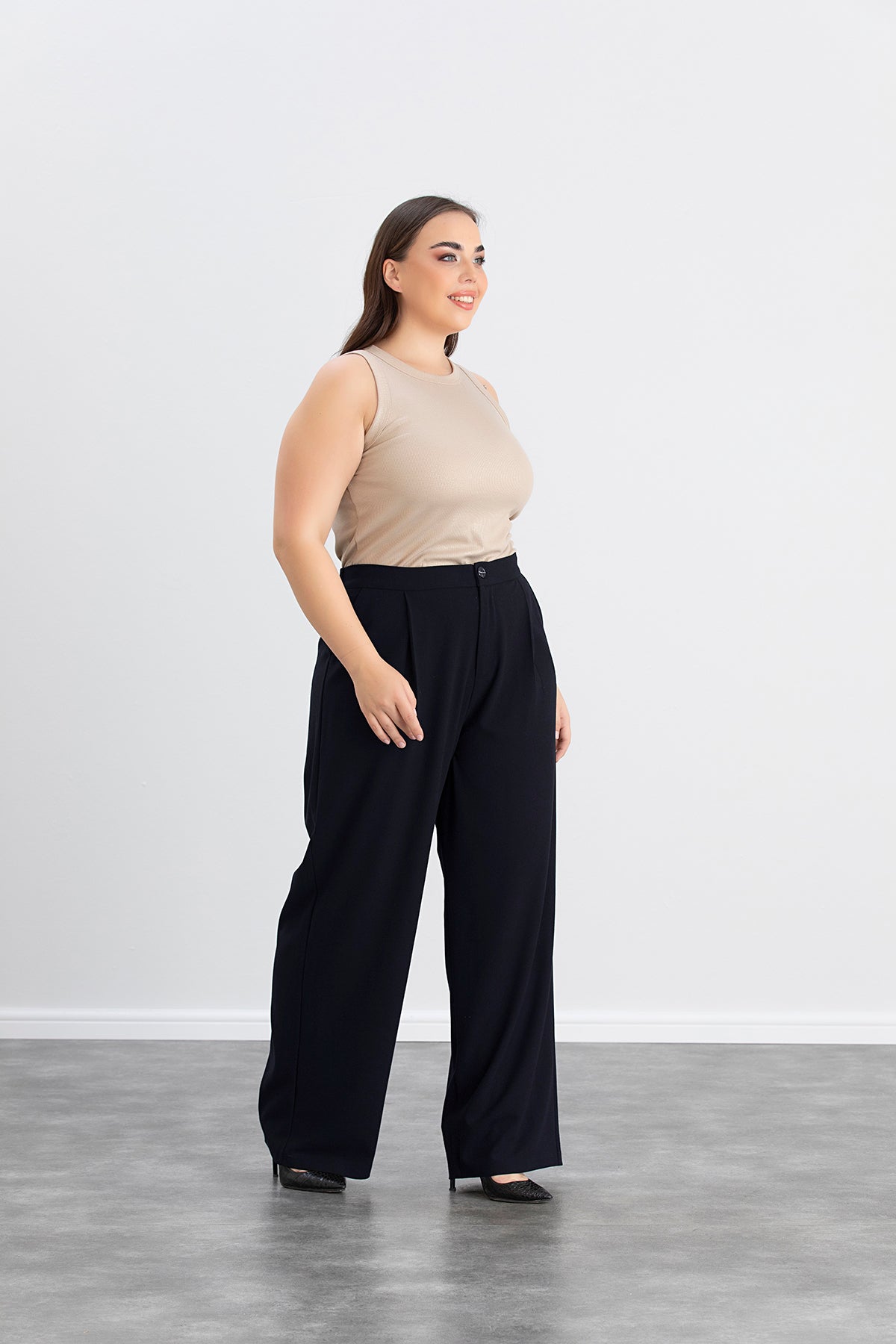 Weite Hose aus Crêpe-Jersey - Dunkelblau – Dunkelblau